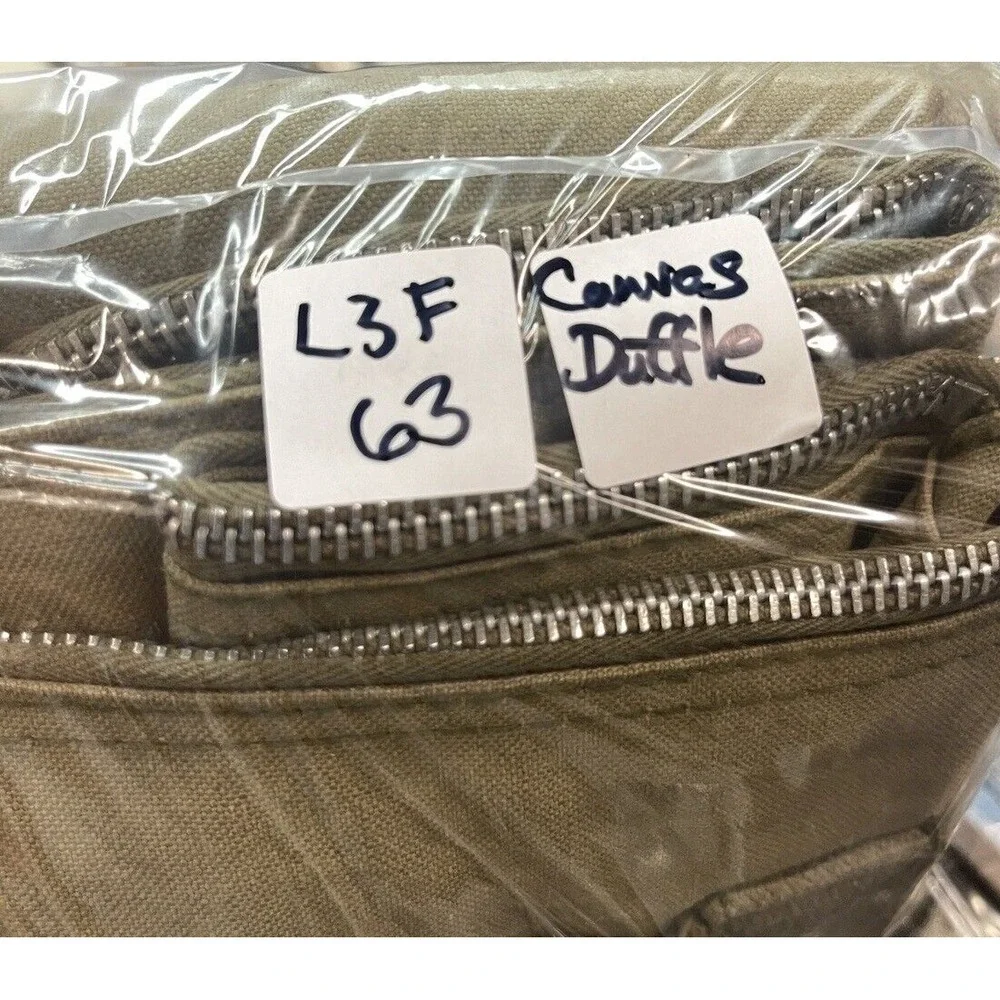 Vintage Canvas Duffel Bag Metal Zipper Side & End Handles No. 189 Stencil 37x11